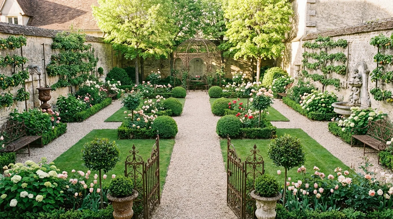 French Courtyard Garden With Gravel Walkways